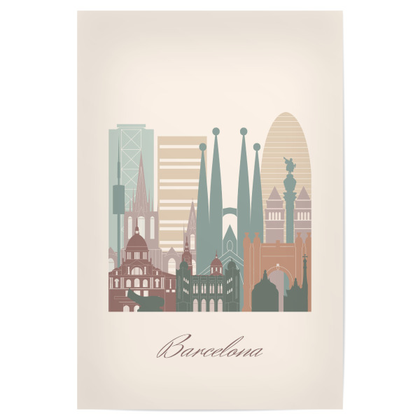 Poster 30x20 cm "Skyline von Barcelona-Salbeigrün" artboxONE - Städte,Reise,Architektur,Städte / Barcelona,Kartografie