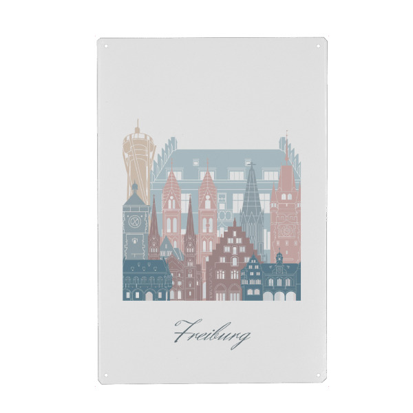Metall Poster "Freiburg skyline earth tones style" artboxONE - Städte,Reise,Architektur,Kartografie
