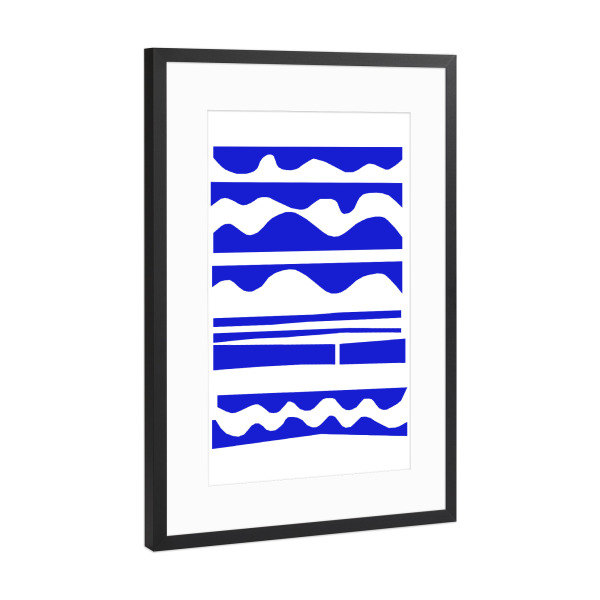 Poster mit Rahmen Schwarz (Metallic) "Cut out waves" artboxONE - Abstrakt - Waves,Wellen,Paperart,Cut out,Abstrakt,Blau,Modern,Maritim,Wohnzimmer