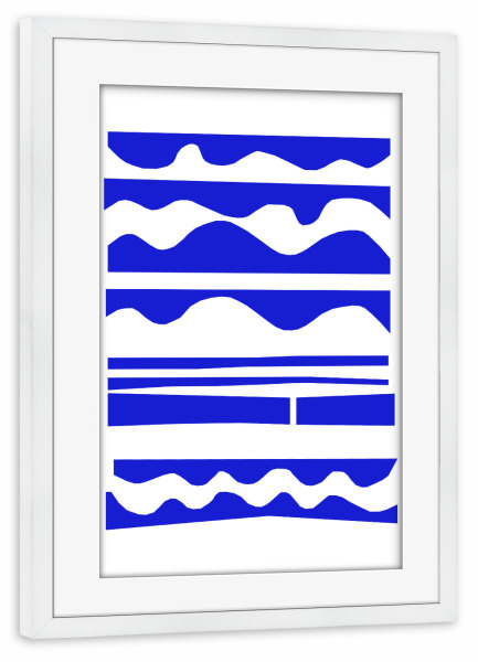 Poster mit Rahmen weiß "Cut out waves" artboxONE - Abstrakt - Waves,Wellen,Paperart,Cut out,Abstrakt,Blau,Modern,Maritim,Wohnzimmer