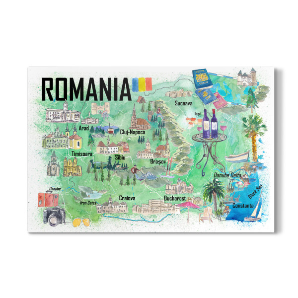 Galerie-Print "Rumänien Illustrierte Karte" 30x20 cm artboxONE