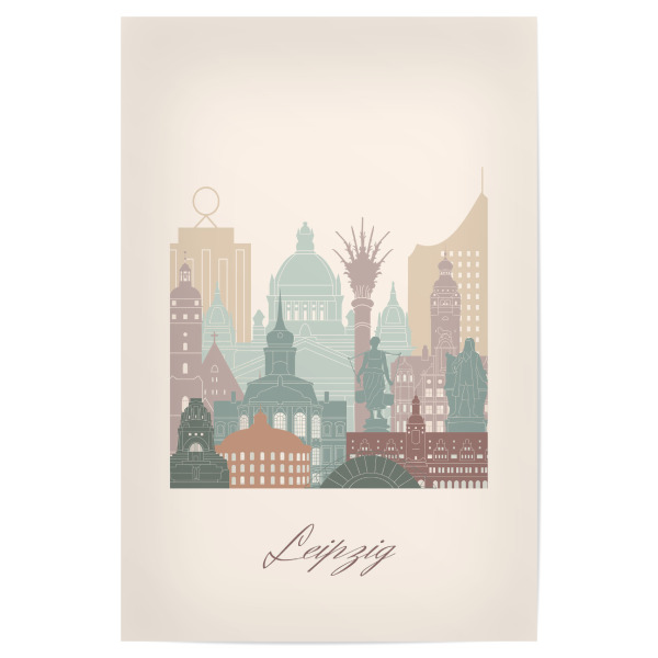 Poster 30x20 cm "Leipziger Skyline in Salbeigrün" artboxONE - Städte,Reise,Architektur,Kartografie