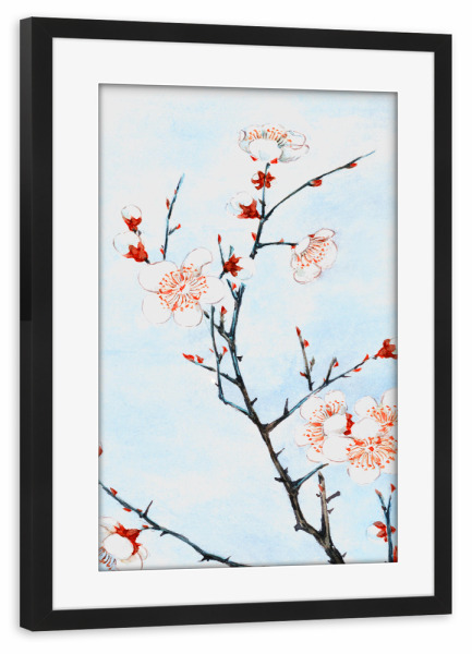 Poster mit Rahmen schwarz "Pflaumenzweige mit Blüten" artboxONE - Reise,Floral,Für Kinder,Reise / Asien,Für Mama