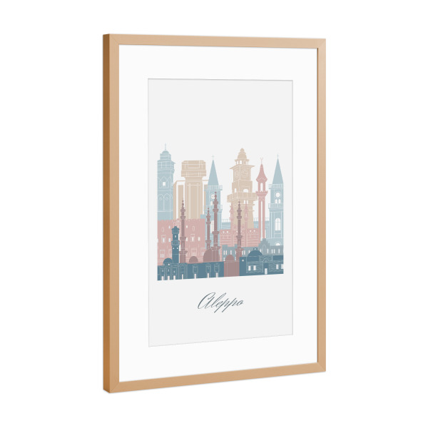 Poster mit Rahmen Kupfer "Skyline von Aleppo in Erdtönen" artboxONE - Städte,Reise,Architektur,Kartografie