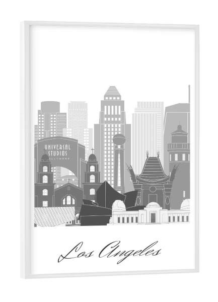 Poster mit weißem Rahmen "Skyline - Los Angeles sw" artboxONE - Städte,Reise,Architektur,Städte / Los Angeles,Kartografie