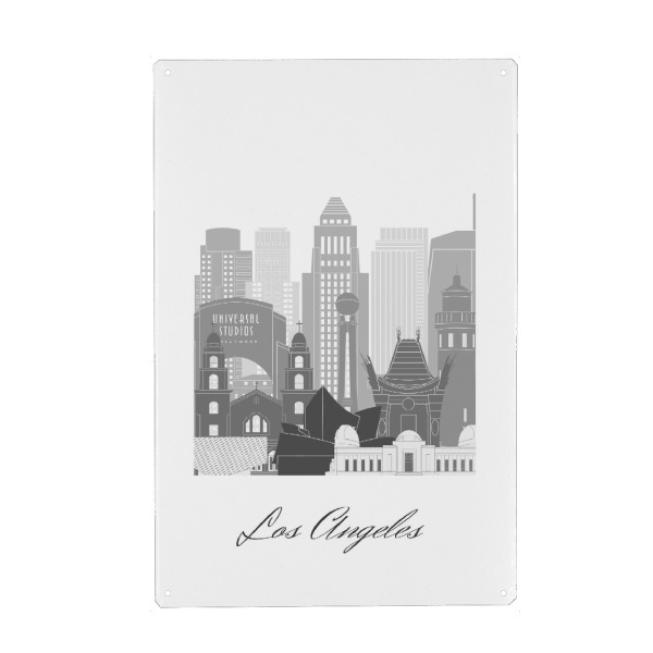 Holzbild "Skyline - Los Angeles sw" artboxONE - Städte,Reise,Architektur,Städte / Los Angeles,Kartografie
