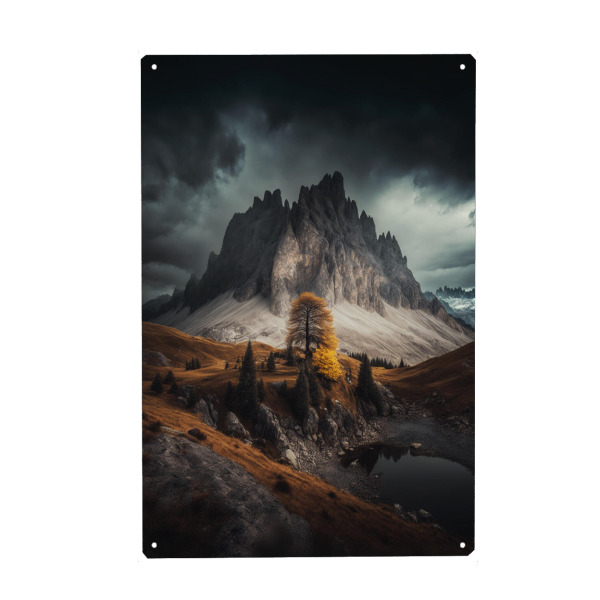 Holzbild "Freedom of Nature" artboxONE - Natur - Natur,Berge,Baum,Herbst,Wolken,Landscape,Ai,Art,Nft