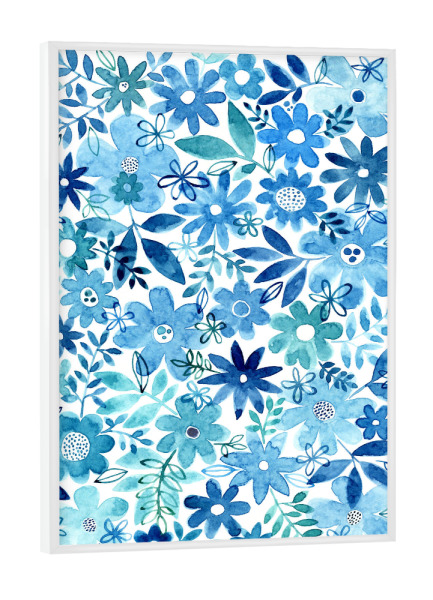Poster mit weißem Rahmen "Susan Black - Blaue Blüten" artboxONE - Natur,Floral