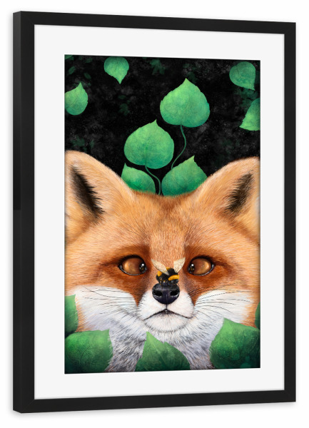 Poster mit Rahmen schwarz "Fuchs in den Blättern" artboxONE - Floral,Für Kinder,Tiere,Für Mama,Lustig