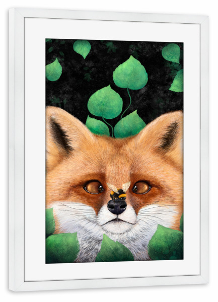 Poster mit Rahmen weiß "Fuchs in den Blättern" artboxONE - Floral,Für Kinder,Tiere,Für Mama,Lustig