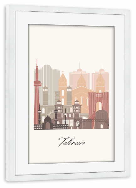Poster mit Rahmen weiß "Teheran Skyline Terrakotta-Stil" artboxONE - Städte,Reise,Architektur,Kartografie