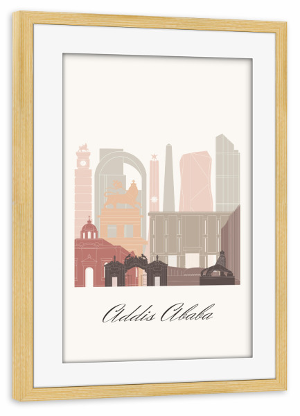 Poster mit Rahmen kiefer "Addis Abeba Skyline Terrakotta" artboxONE - Städte,Reise,Architektur,Kartografie