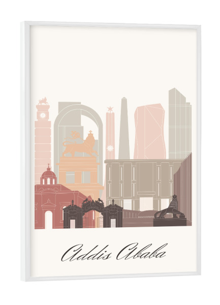 Poster mit weißem Rahmen "Addis Abeba Skyline Terrakotta" artboxONE - Städte,Reise,Architektur,Kartografie