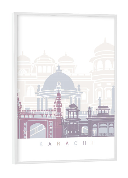 Poster mit weißem Rahmen "KARACHI SKYLINE - PASTELL" artboxONE - Städte,Architektur