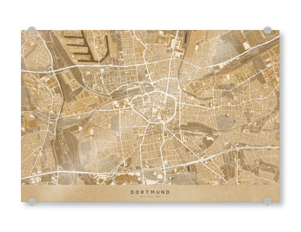 Acrylglasbild "Sepia-Karte von Dortmund" artboxONE - Kartografie - Dortmund,Deutschland,Jahrgang,Karte,Braun,Sepia,Antik
