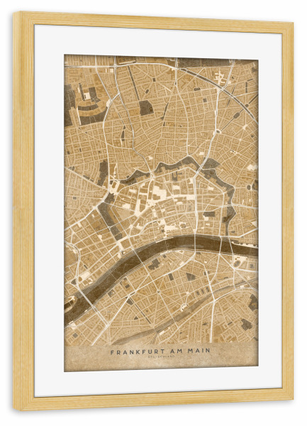 Poster mit Rahmen kiefer "Frankfurter Innenstadt - Karte" artboxONE - Kartografie - Frankfurt,Sepia,Karte,Deutschland