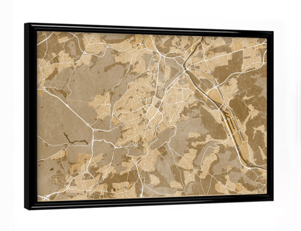 Poster mit schwarzem Rahmen "Sepiakarte von Stuttgart" artboxONE - Kartografie - Karte,Stadtplan,Sepia,Stuttgart,Deutschland