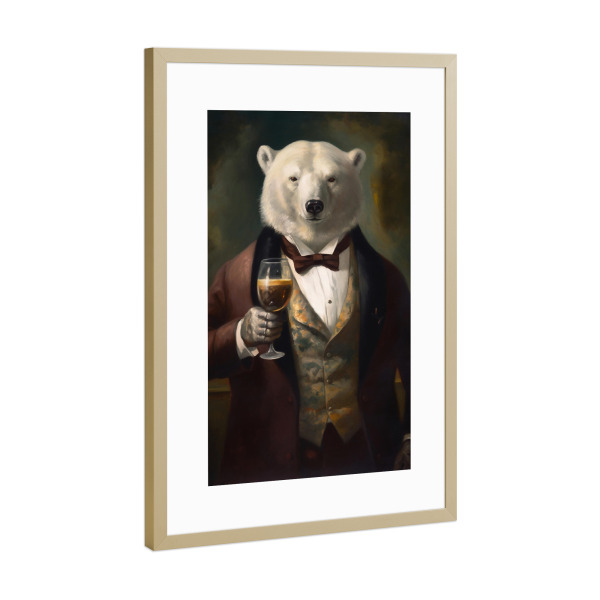 Poster mit Rahmen Gold "Eisbär auf einer Party" artboxONE - Tiere