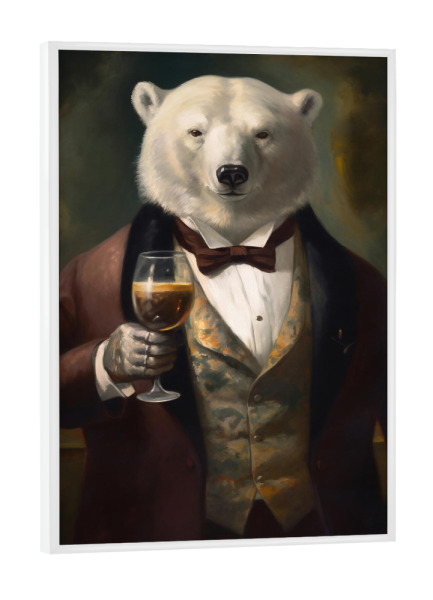 Poster mit weißem Rahmen "Eisbär auf einer Party" artboxONE - Tiere