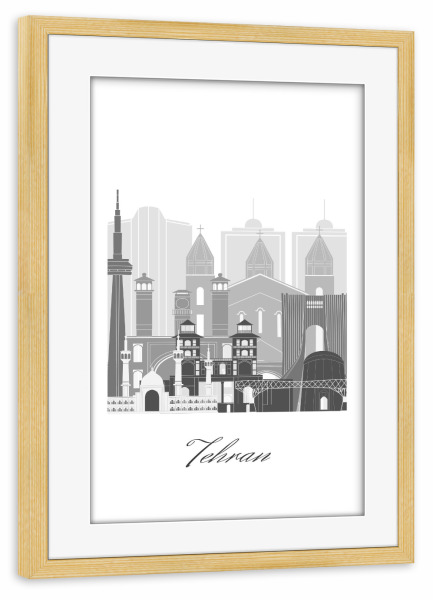 Poster mit Rahmen kiefer "Teheran Skyline sw Stil" artboxONE - Städte,Reise,Architektur,Kartografie