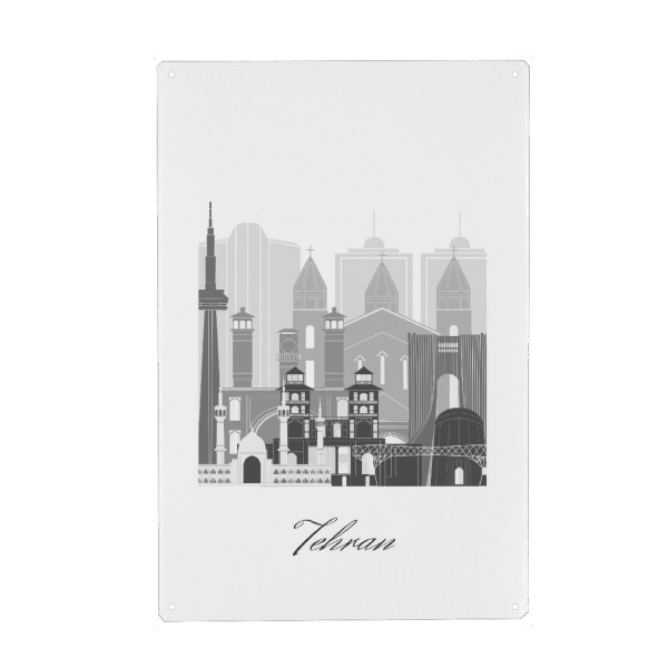 Holzbild "Teheran Skyline sw Stil" artboxONE - Städte,Reise,Architektur,Kartografie