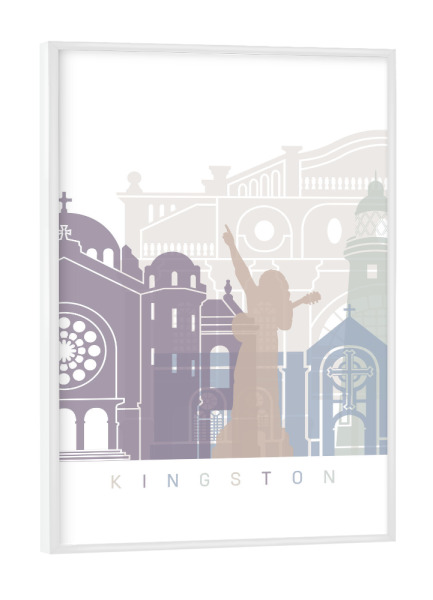 Poster mit weißem Rahmen "KINGSTON SKYLINE PASTELL" artboxONE - Städte,Architektur