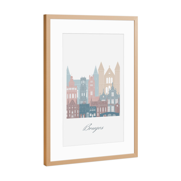 Poster mit Rahmen Kupfer "Bruges skyline earth tones style" artboxONE - Städte,Reise,Architektur,Kartografie