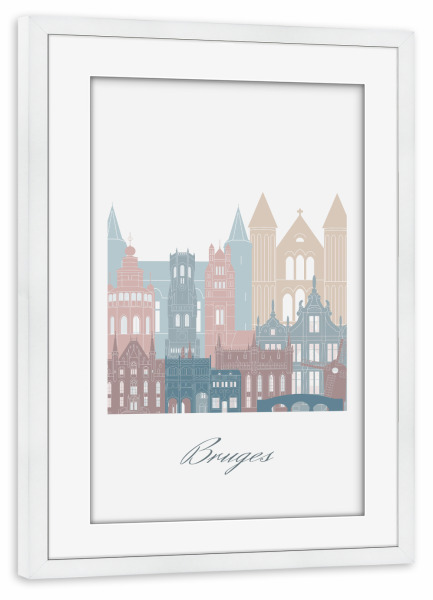 Poster mit Rahmen weiß "Bruges skyline earth tones style" artboxONE - Städte,Reise,Architektur,Kartografie