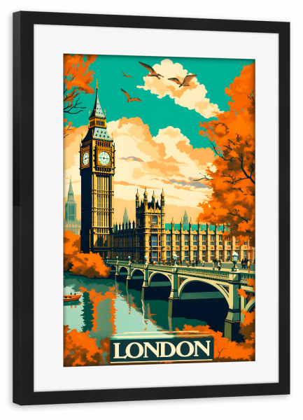 Poster mit Rahmen schwarz "Willkommen in London" artboxONE - Städte / London,Reise,Abstrakt
