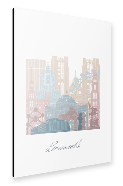 Alu-Dibond "Brüssel Skyline Erdtöne Stil" 30x20 cm artboxONE