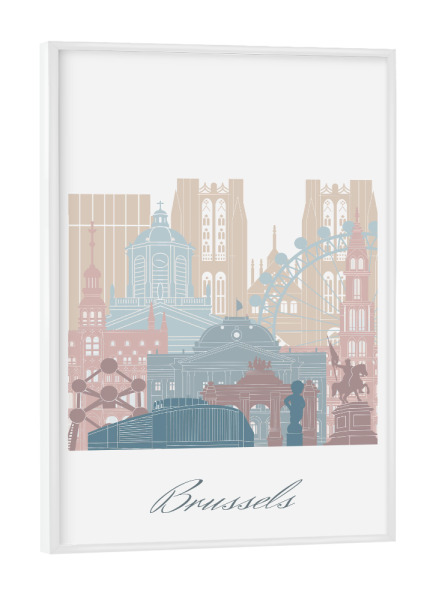 Poster mit weißem Rahmen "Brüssel Skyline Erdtöne Stil" artboxONE - Städte,Reise,Architektur,Kartografie