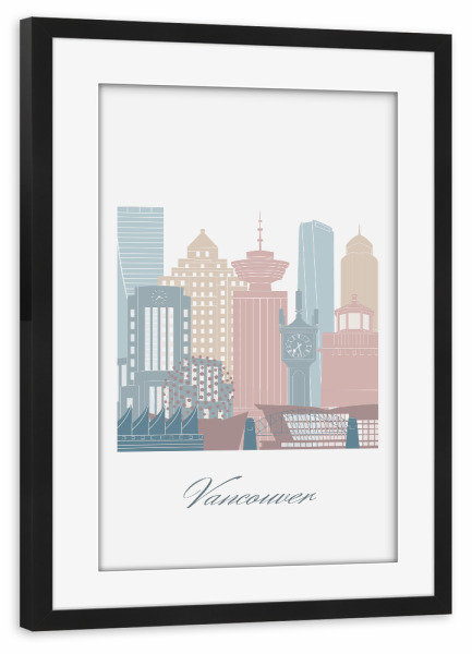 Poster mit Rahmen schwarz "Skyline von Vancouver in Erdtönen" artboxONE - Städte,Reise,Architektur,Kartografie