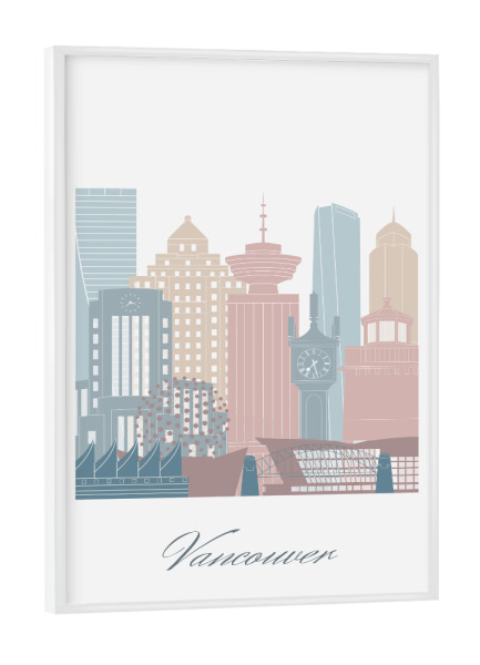 Poster mit weißem Rahmen "Skyline von Vancouver in Erdtönen" artboxONE - Städte,Reise,Architektur,Kartografie