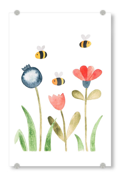 Acrylglasbild "Blumenwiese mit Bienen" artboxONE - Natur,Floral,Für Kinder