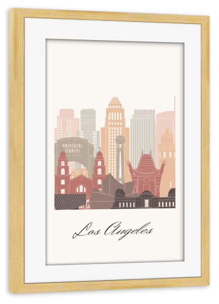 Poster mit Rahmen kiefer "Skyline-Terrakotta von Los Angeles" artboxONE - Städte,Reise,Architektur,Städte / Los Angeles,Kartografie