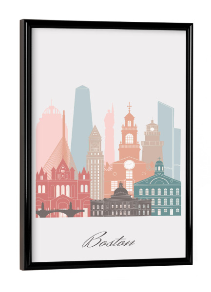 Poster mit schwarzem Rahmen "Boston-Skyline-Pastellstil" artboxONE - Städte,Reise,Architektur,Städte / Boston,Kartografie