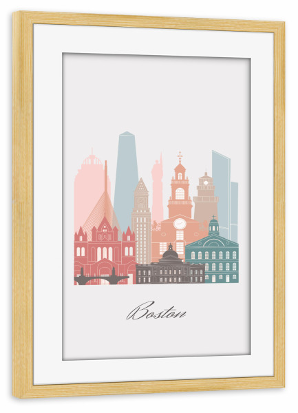 Poster mit Rahmen kiefer "Boston-Skyline-Pastellstil" artboxONE - Städte,Reise,Architektur,Städte / Boston,Kartografie