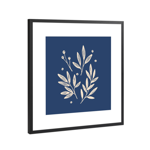 Poster mit Rahmen Schwarz (Metallic) "Botanische Marine" artboxONE - Floral - Blau,Marineblau,Blume,Botanisch,Blumen,Botanische,Hübsch,Blatt,Pflanzen