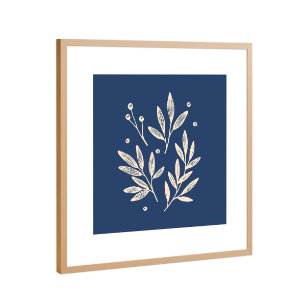 Poster mit Rahmen Kupfer "Botanische Marine" artboxONE - Floral - Blau,Marineblau,Blume,Botanisch,Blumen,Botanische,Hübsch,Blatt,Pflanzen