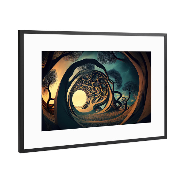 Poster mit Rahmen Schwarz (Metallic) "Surreale Bäume biegen" artboxONE - Natur,Abstrakt