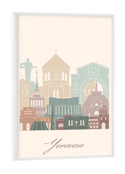 Poster mit weißem Rahmen "Skyline von Eriwan - Salbeigrün" artboxONE - Städte,Reise,Architektur,Kartografie