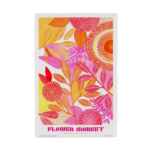Metall Poster "Susan Black - Flower Market gelb" artboxONE - Typografie,Natur,Floral