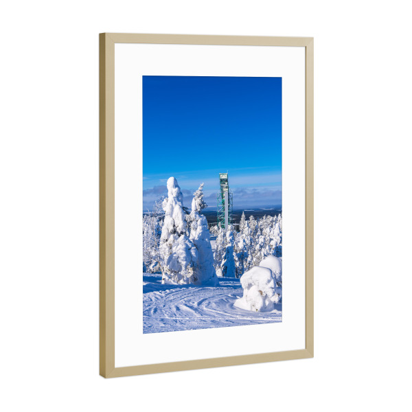 Poster mit Rahmen Gold "Skisprungschanze, Wald, Schnee" artboxONE - Natur,Reise,Architektur,Reise / Länder