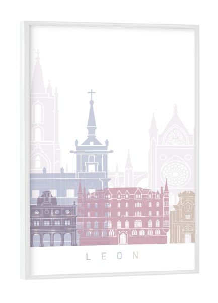 Poster mit weißem Rahmen "LEON SKYLINE PASTELL" artboxONE - Städte,Architektur