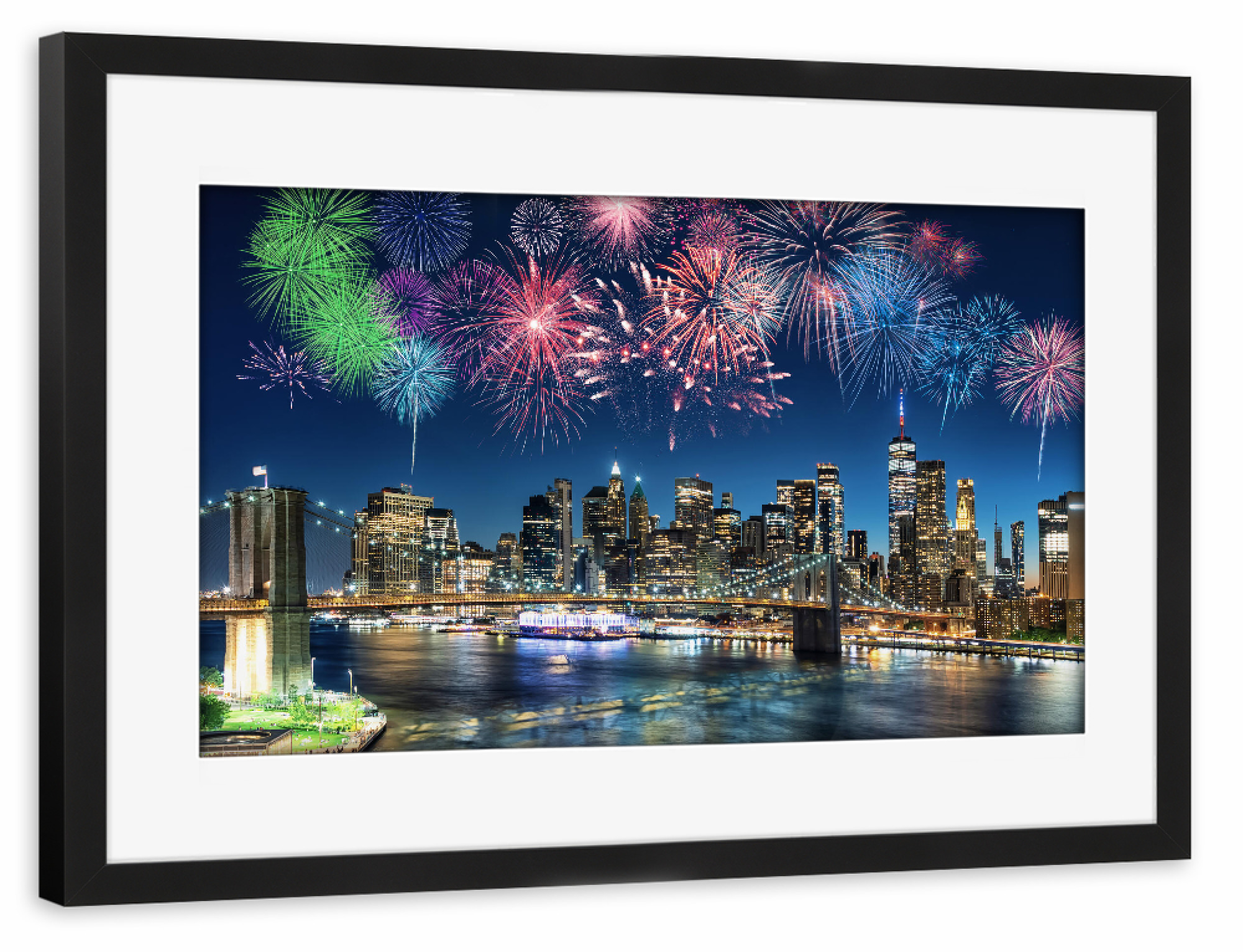 Poster mit Rahmen schwarz "Feuerwerk in New York" artboxONE - Städte,Städte / New York,Reise,Architektur,Reise / Länder
