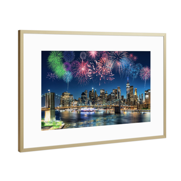 Poster mit Rahmen Gold "Feuerwerk in New York" artboxONE - Städte,Städte / New York,Reise,Architektur,Reise / Länder