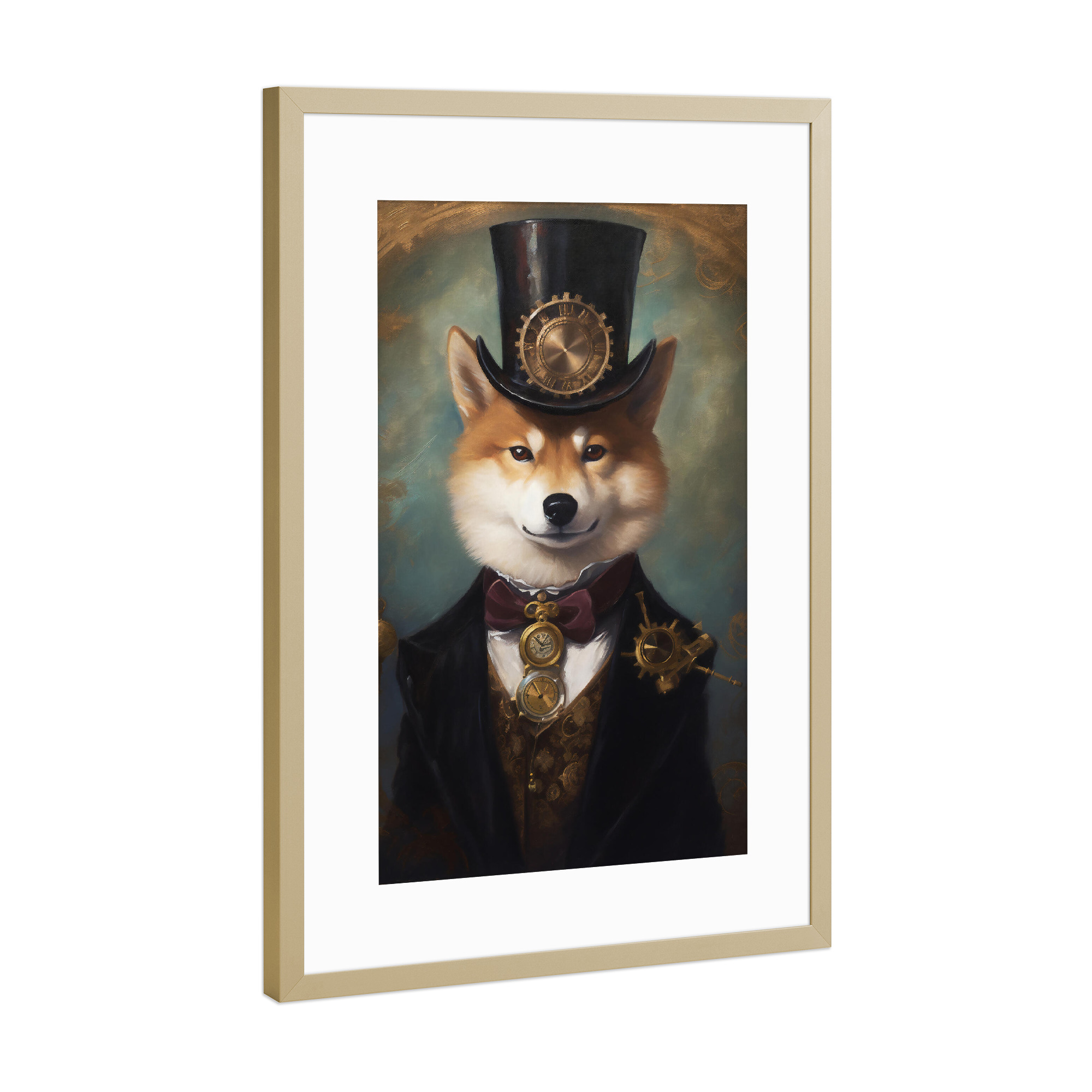 Poster mit Rahmen Gold "Steampunk Shiba" artboxONE - Tiere