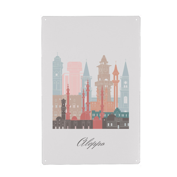 Metall Poster "Pastellfarbene Skyline von Aleppo" artboxONE - Städte,Reise,Architektur,Kartografie