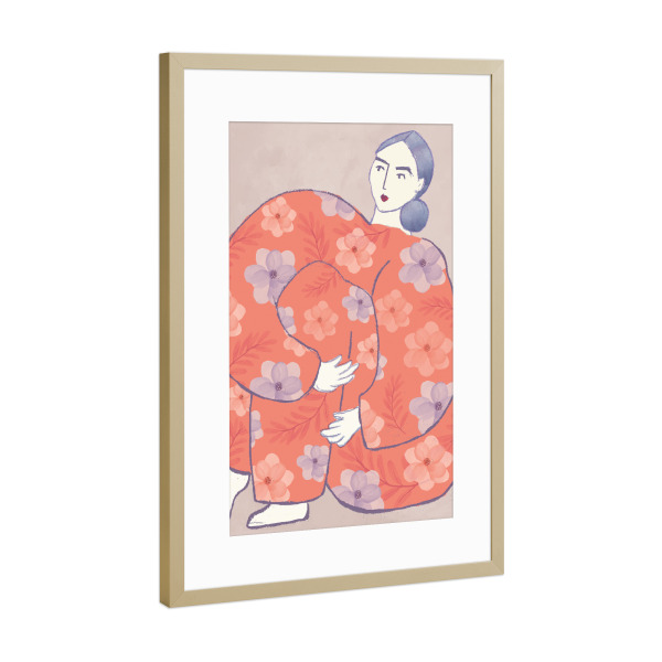 Poster mit Rahmen Gold "Sitting Sofia - handmade" artboxONE - Menschen,Für Mama