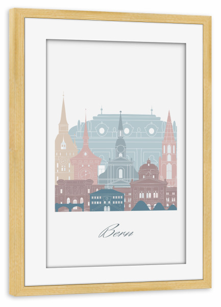 Poster mit Rahmen kiefer "Bern Skyline Erdtöne Stil" artboxONE - Städte,Reise,Architektur,Kartografie